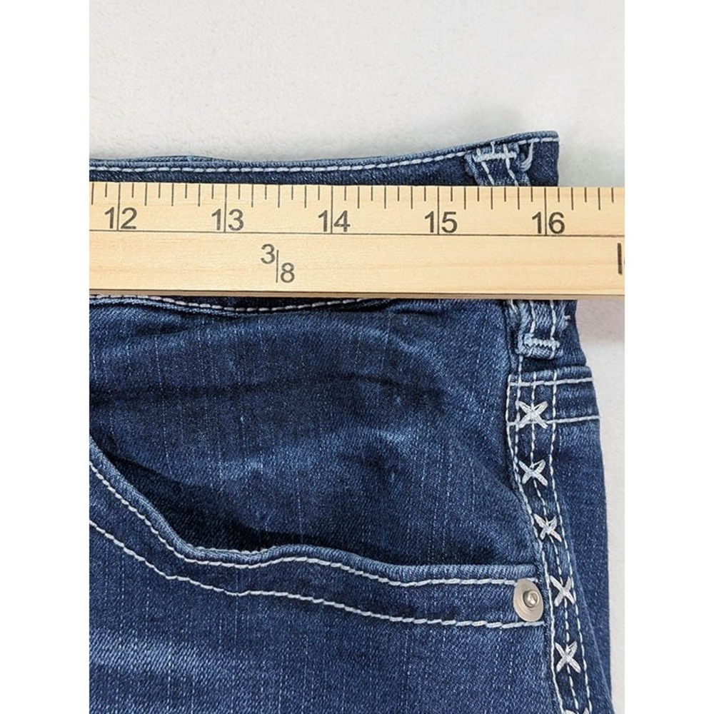 Flamingals Jeans Womens XL Y2K Western Cowgirl Bootcut Flare Whiskered Dark Wash - Picture 5 of 11